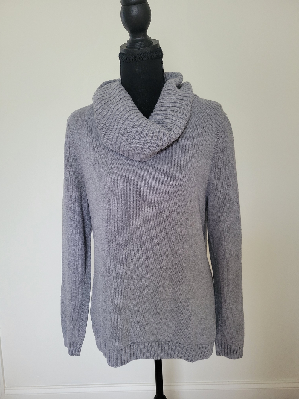 PRIA 100% Cotton Grey Cowl Neck Knit Sweater Size L